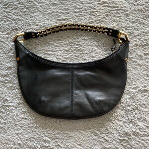 **Black Pleather Hype Bag with Gold Accents**